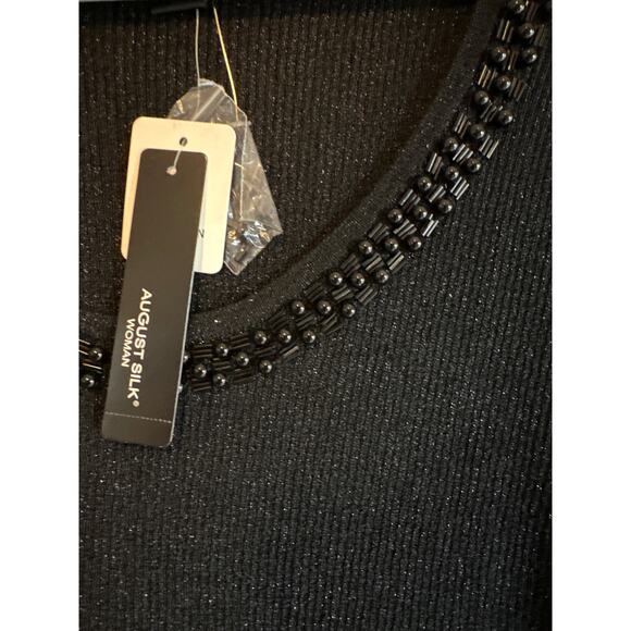 August Silk Beaded Embellished Silk Blend Scoop Neck Metallic Black Top Size 2X - Picture 4 of 10